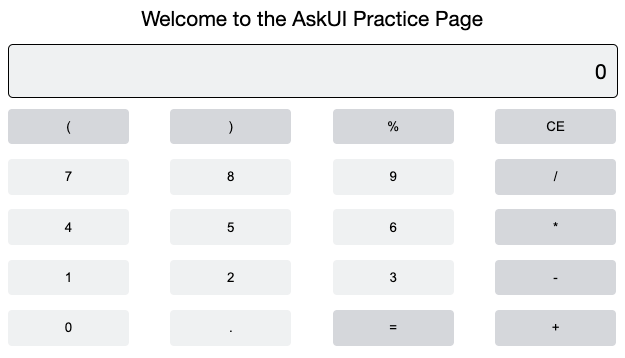 A simple calculator on the AskUI Practice Page